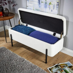 Home Source Plush White Boucle Storage Ottoman - thumbnail 4