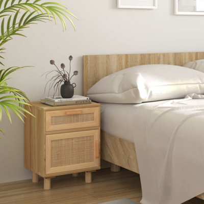Berkfield Bedside Cabinet Brown Solid Wood Pine And Natural Rattan - image 1