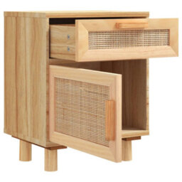 Berkfield Bedside Cabinet Brown Solid Wood Pine And Natural Rattan - thumbnail 5