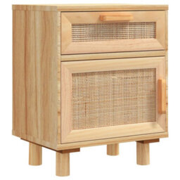 Berkfield Bedside Cabinet Brown Solid Wood Pine And Natural Rattan - thumbnail 2