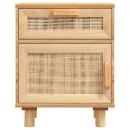 Berkfield Bedside Cabinet Brown Solid Wood Pine And Natural Rattan - thumbnail 4