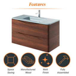 Plum&clay Eden Redwood Wall Hung Vanity Unit With White Glass Basin (W)900mm - thumbnail 8