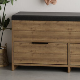 Decortie Modern Cove Shoe Storage With Fabric Bench 2-Tier Cabinet Hallway Entryway Storage Dark Oak Effect 106X34X50Cm - thumbnail 6