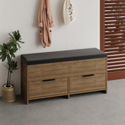 Decortie Modern Cove Shoe Storage With Fabric Bench 2-Tier Cabinet Hallway Entryway Storage Dark Oak Effect 106X34X50Cm - thumbnail 5