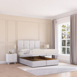 Sloomy Jasmine End Lift Ottoman Bed 6Ft With Sprung Memory Mattress - Silver Plush & Headboard- Super King - thumbnail 1