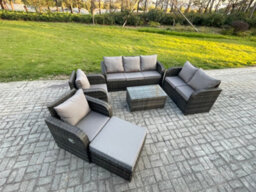 Fimous 8 Seater Rattan Wicker Garden Furniture Patio Conservatory Sofa Set With Coffee Table 3 Seater Sofa Love Sofa Big Footstool - thumbnail 2