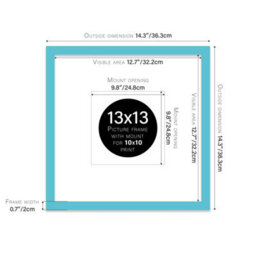 "13X13"" Turquoise Picture Frame - 13X13"" Square Frame With 10X10"" Mount For 13X13""/10X10"" Pictures Moderrn Style Thin Edge, 1 Pack" - thumbnail 2
