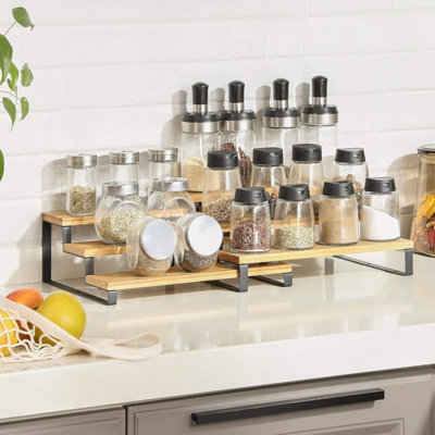 Songmics Dual Cabinet Organizer Shelf, Triple-Level Expandable Spice Storage System, Natural Beige And Ink Black - image 1
