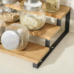 Songmics Dual Cabinet Organizer Shelf, Triple-Level Expandable Spice Storage System, Natural Beige And Ink Black - thumbnail 5