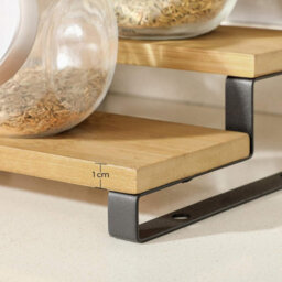 Songmics Dual Cabinet Organizer Shelf, Triple-Level Expandable Spice Storage System, Natural Beige And Ink Black - thumbnail 6
