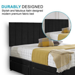 Dining Tables Oslo Matching Headboard Divan Set, 2 Drawer On Same Side With Sprung 1500 Comfort Mattress - Plush Black  - King - thumbnail 3