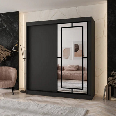 Arten Modena 180Cm Black Mirrored Sliding Wardrobe With Bold, Streamlined Storage - image 1
