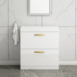Royal Bathrooms Turin 800mm Gloss White Floor Standing Worktop Vanity Unit - 2 Drawer With Brushed Brass Handle - thumbnail 1
