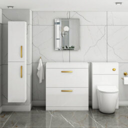 Royal Bathrooms Turin 800mm Gloss White Floor Standing Worktop Vanity Unit - 2 Drawer With Brushed Brass Handle - thumbnail 2