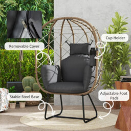 Outsunny Rattan Garden Egg Chair With Thickened Cushion, Headrest, Brown - thumbnail 7