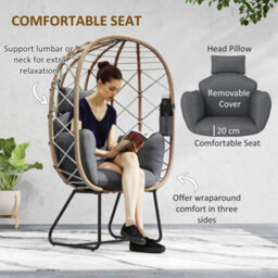 Outsunny Rattan Garden Egg Chair With Thickened Cushion, Headrest, Brown - thumbnail 4