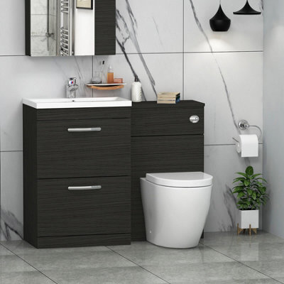Royal Bathrooms 1100mm Hale Black 2 Drawer Furniture Pack With Mid Edge Basin & Elva Back To Wall Toilet - image 1