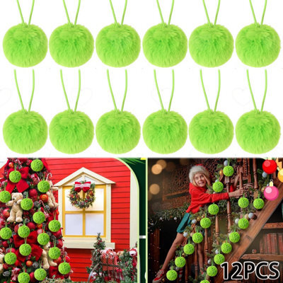 Amorly 12Pcs Lime Green Furry Christmas Bauble Ornaments, Faux Fur Pom Pom Balls, Stylish Hanging Decor For Xmas Tree Displays - image 1
