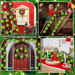 Amorly 12Pcs Lime Green Furry Christmas Bauble Ornaments, Faux Fur Pom Pom Balls, Stylish Hanging Decor For Xmas Tree Displays - thumbnail 3