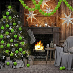 Amorly 12Pcs Lime Green Furry Christmas Bauble Ornaments, Faux Fur Pom Pom Balls, Stylish Hanging Decor For Xmas Tree Displays - thumbnail 4