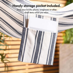 Vonhaus Garden Hammock, 2 Person Striped Hammock With Rope Attachments & Storage Bag, Polycotton Double Hammock, Blue & White - thumbnail 4