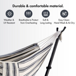 Vonhaus Garden Hammock, 2 Person Striped Hammock With Rope Attachments & Storage Bag, Polycotton Double Hammock, Blue & White - thumbnail 6