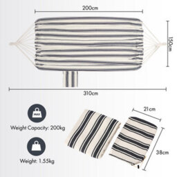 Vonhaus Garden Hammock, 2 Person Striped Hammock With Rope Attachments & Storage Bag, Polycotton Double Hammock, Blue & White - thumbnail 7