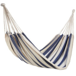 Vonhaus Garden Hammock, 2 Person Striped Hammock With Rope Attachments & Storage Bag, Polycotton Double Hammock, Blue & White - thumbnail 1