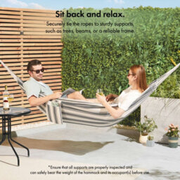 Vonhaus Garden Hammock, 2 Person Striped Hammock With Rope Attachments & Storage Bag, Polycotton Double Hammock, Blue & White - thumbnail 2