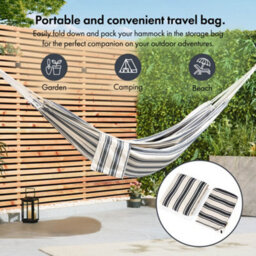 Vonhaus Garden Hammock, 2 Person Striped Hammock With Rope Attachments & Storage Bag, Polycotton Double Hammock, Blue & White - thumbnail 3