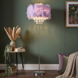 Happy Homewares Modern Chandelier Style Lilac Feather Floor Lamp With Waterfall Drops - thumbnail 4