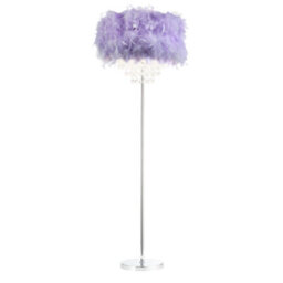 Happy Homewares Modern Chandelier Style Lilac Feather Floor Lamp With Waterfall Drops - thumbnail 2