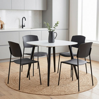 Core Products Aspen White 80Cm Square Table And 4 Academy Black Moulded Plastic Chairs - image 1