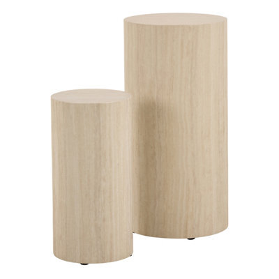 Furniture To Go Dice Round Pedestal Set Of 2 In Travertine Rough Paper - image 1