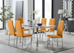Furniturebox Enna White Glass Extending Dining Table And 6 Mustard Milan Chairs