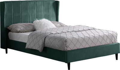 Seconique Amelia 5Ft King Size Bed In Green Velvet Fabric With Elegant Winged Headboard - image 1