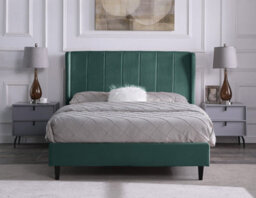 Seconique Amelia 5Ft King Size Bed In Green Velvet Fabric With Elegant Winged Headboard - thumbnail 4