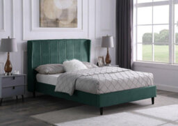 Seconique Amelia 5Ft King Size Bed In Green Velvet Fabric With Elegant Winged Headboard - thumbnail 2