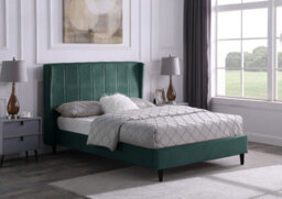Seconique Amelia 5Ft King Size Bed In Green Velvet Fabric With Elegant Winged Headboard - thumbnail 3