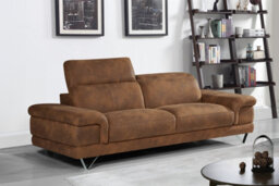 Faux Leather Suede Brown 3 Seater Sofa Chicago - thumbnail 2