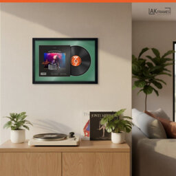 "AK Frames 25X17"" Black Modern Vinyl Record Frame With Emerald Mount For 12 Inch Lp Cover & Disc - Overlapped Design" - thumbnail 5