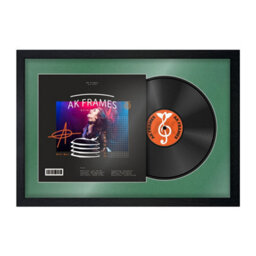 "AK Frames 25X17"" Black Modern Vinyl Record Frame With Emerald Mount For 12 Inch Lp Cover & Disc - Overlapped Design"