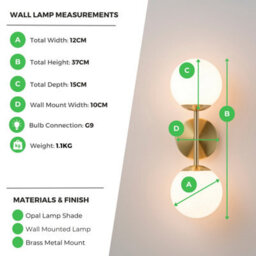 Furniturebox Uk Martha Wall Light With Opal Glass Globe Shades And Brushed Brass Base - thumbnail 3