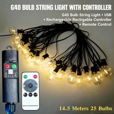 Amorly 47Ft Led Outdoor String Lights With Remote Control, 25 Hanging Bulbs, Waterproof Decorative Patio Lights For Balcony, Bistro - image 1