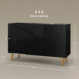 Black Sideboard Storage Cabinet Unit High Gloss Shelving Cupboard Living Room - thumbnail 2
