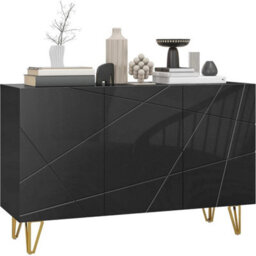 Black Sideboard Storage Cabinet Unit High Gloss Shelving Cupboard Living Room - thumbnail 6