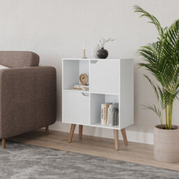 Urbn-Living Urbnliving 80Cm Height White 4 Cube With White 2 Wooden Door Bookcase With Beech Legs Shelves - thumbnail 2