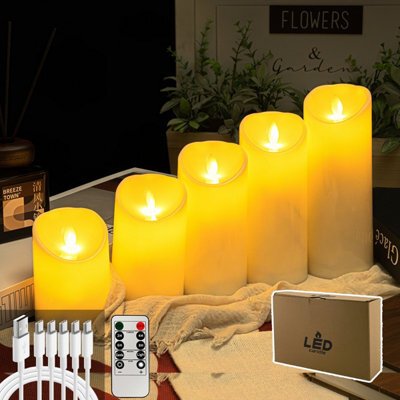 Amorly 5 Pack Usb Rechargeable Flameless Led Candles With Timer & Remote Control, Candle Lights For Wedding,festival,indoor&outdoor Decor - image 1