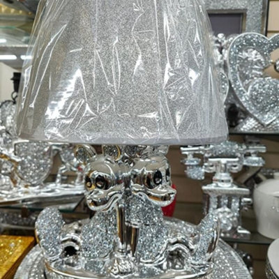 Biznest Mickey & Minnie Table Lamp Crushed Jewel Romany Diamante Silver Shelf Sitter Ornament Home Décor