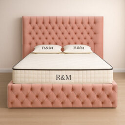 4Ft6 Double Bed Frame - Chesterfield Upholstered Winged Bed Frame - Pink Plush Velvet Fabric - thumbnail 2